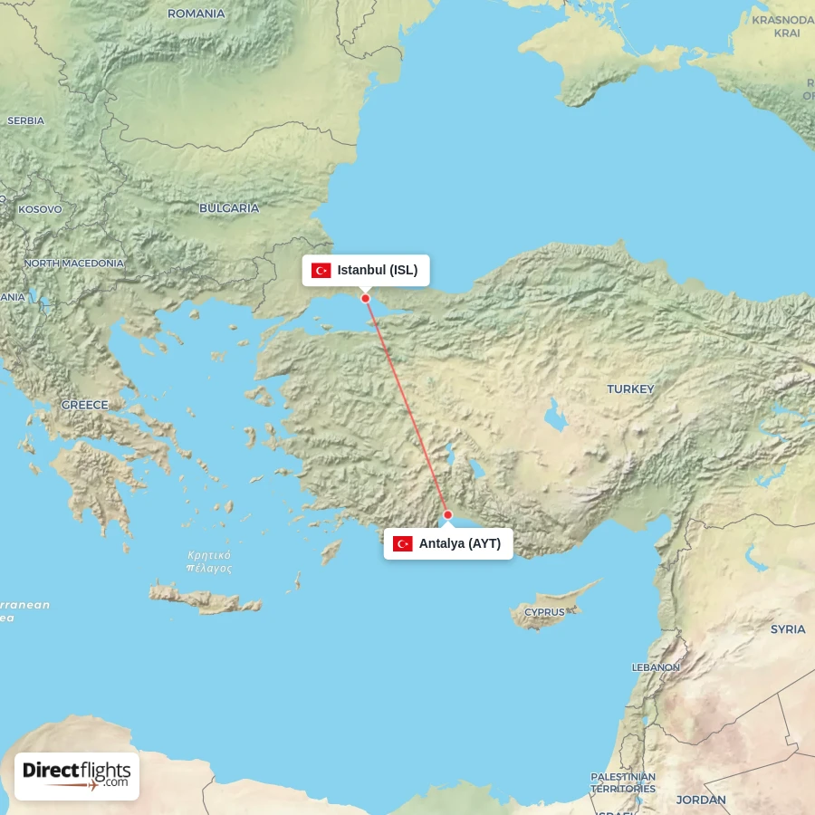 ISL - AYT route map