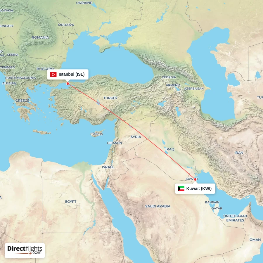 ISL - KWI route map