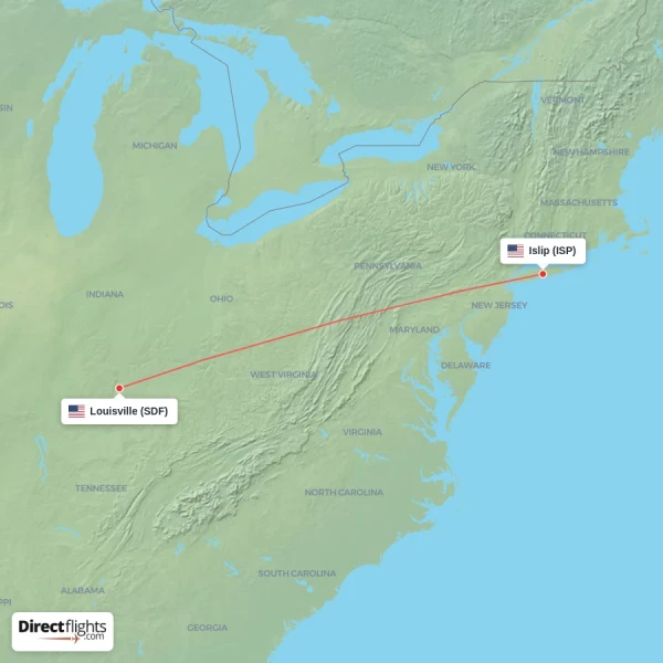 Islip - Louisville direct flight map