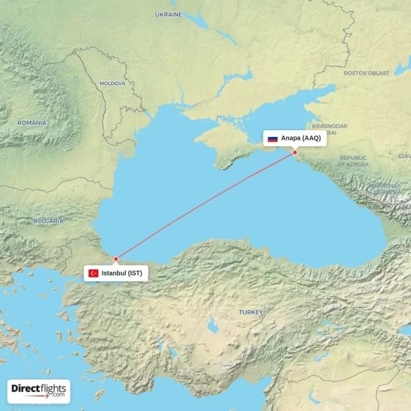 Istanbul - Anapa direct flight map