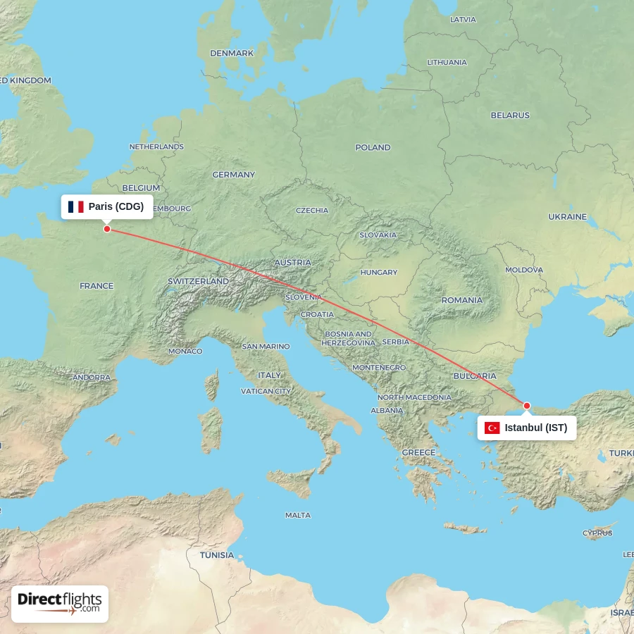IST - CDG route map