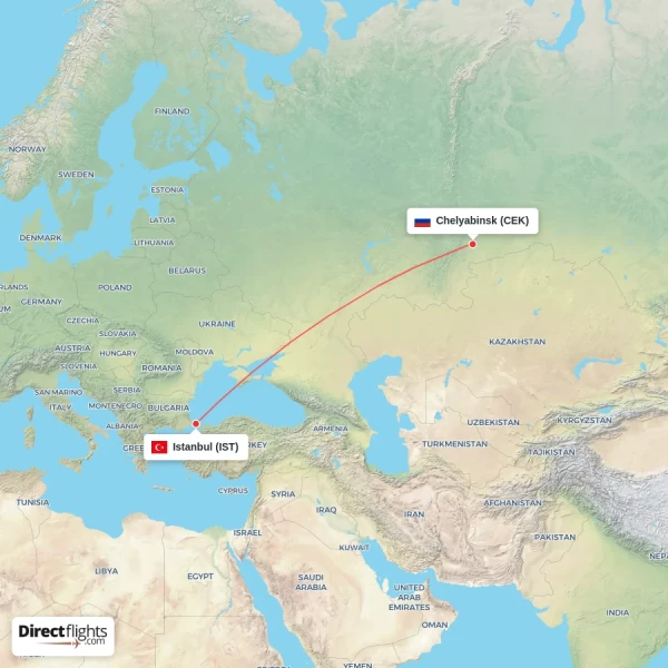 Istanbul - Chelyabinsk direct flight map