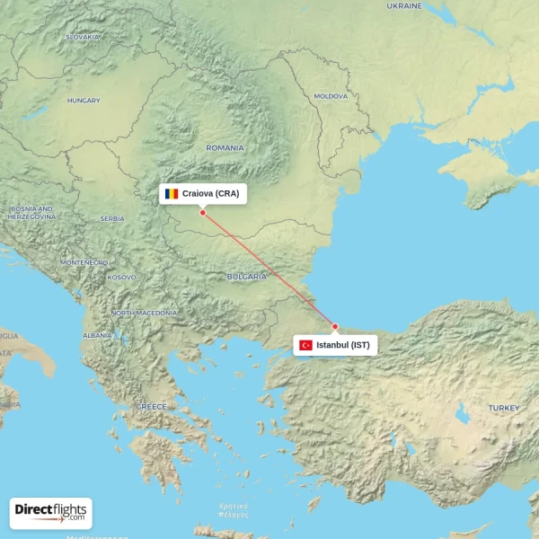 Istanbul - Craiova direct flight map
