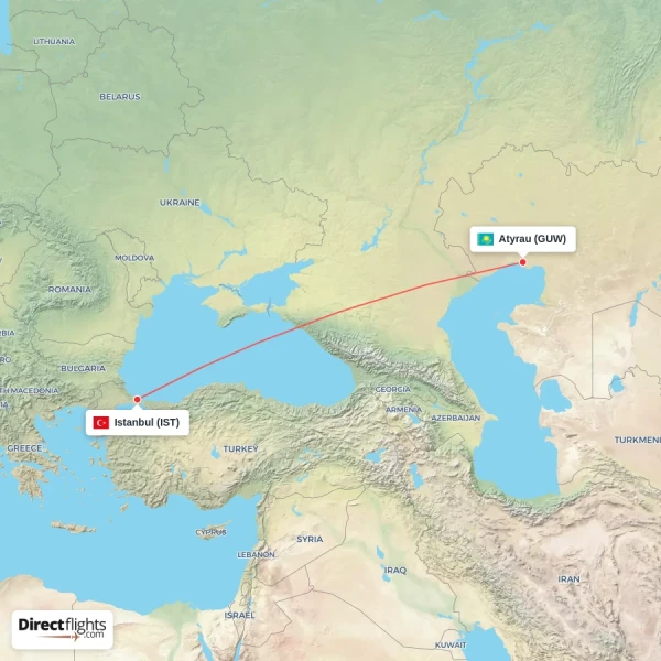 Istanbul - Atyrau direct flight map