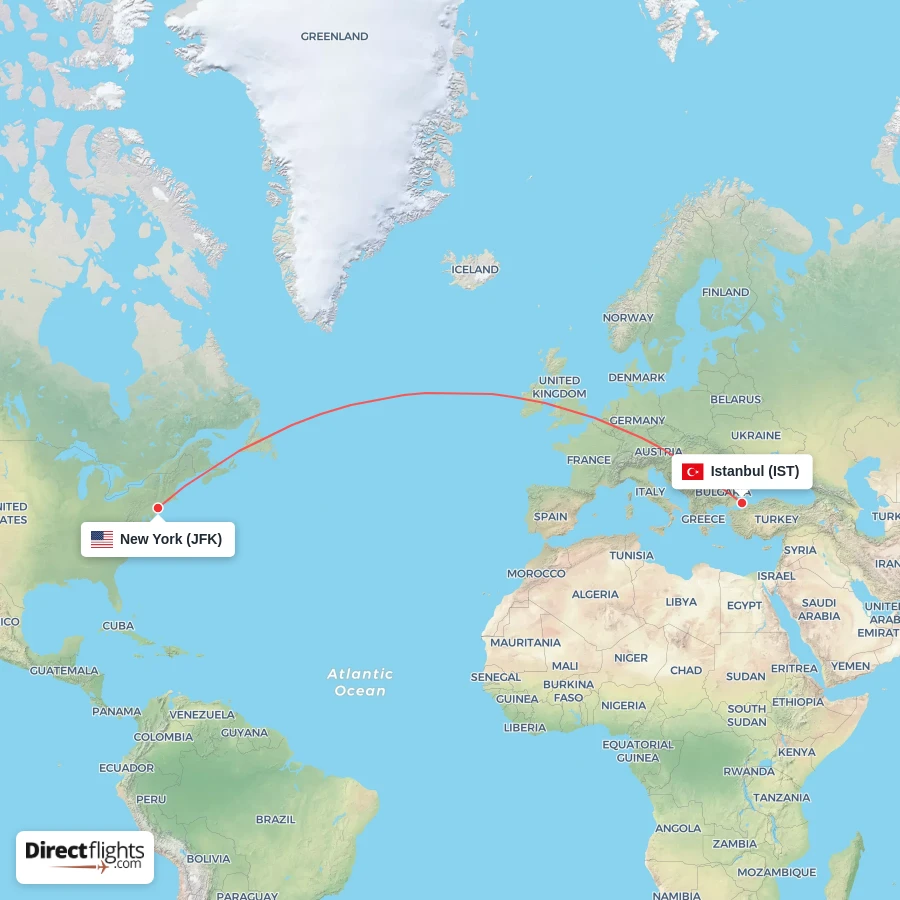 IST - JFK route map