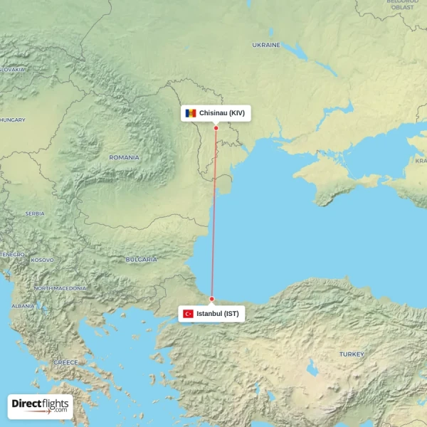 Istanbul - Chisinau direct flight map