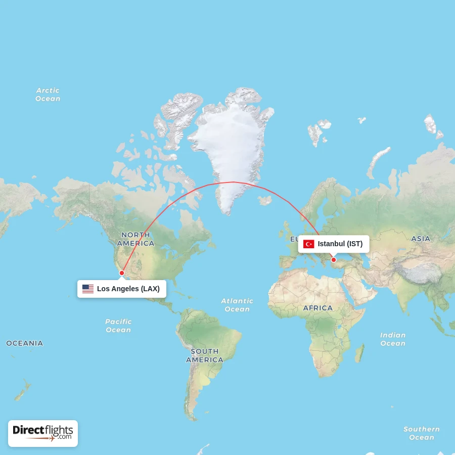 IST - LAX route map