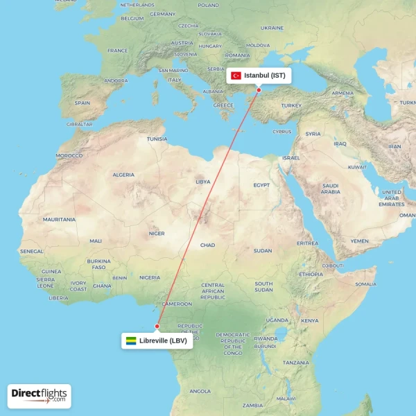 Istanbul - Libreville direct flight map
