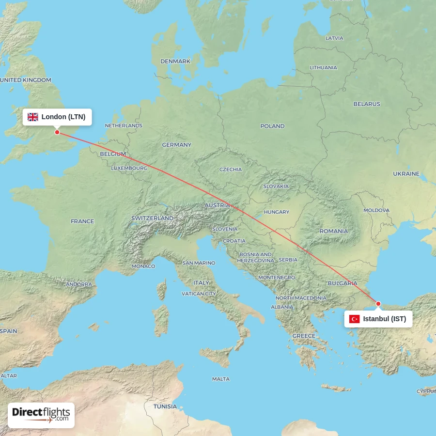 IST - LTN route map