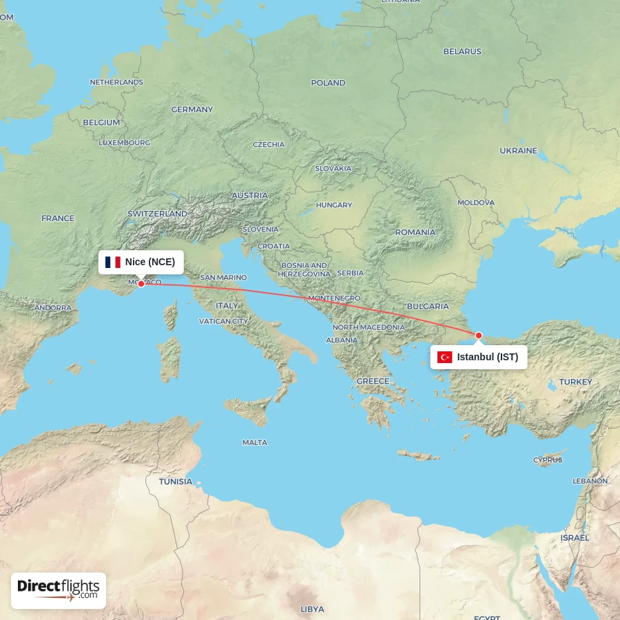 IST - NCE route map