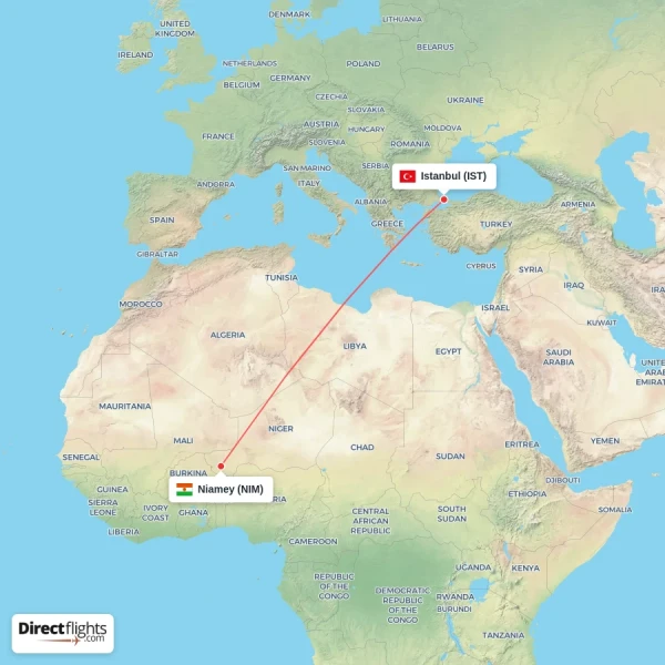 Istanbul - Niamey direct flight map