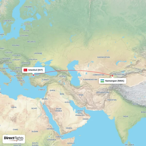 Istanbul - Namangan direct flight map