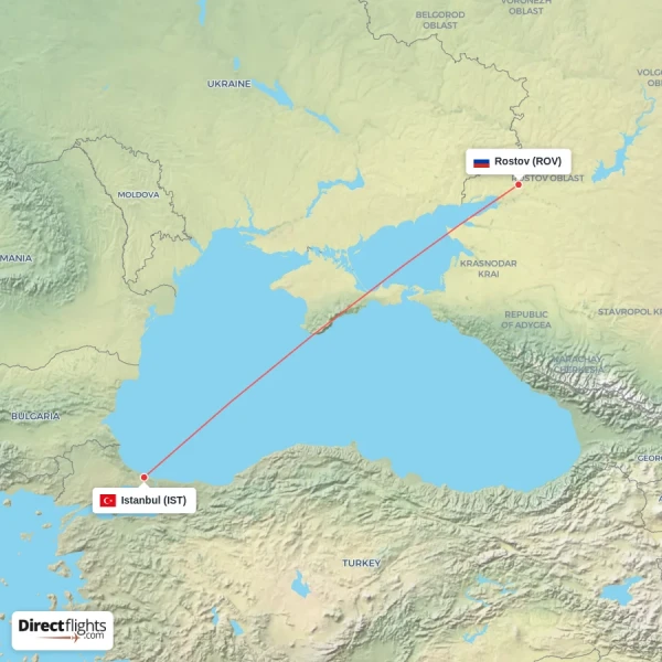 Istanbul - Rostov direct flight map