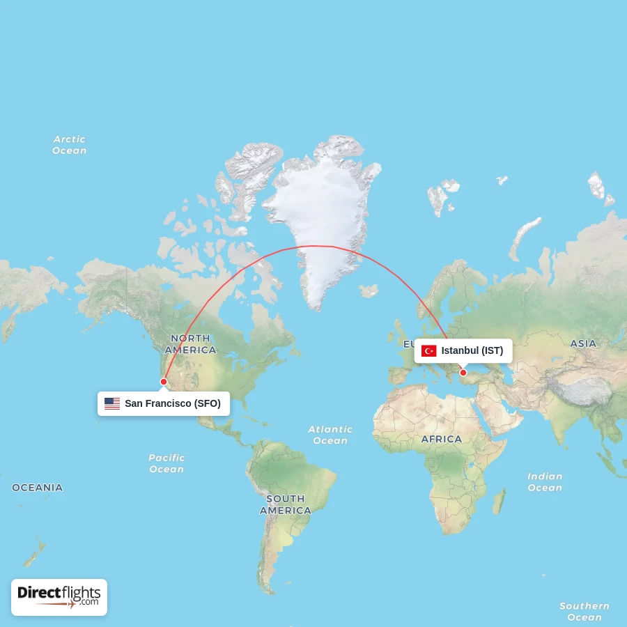 IST - SFO route map