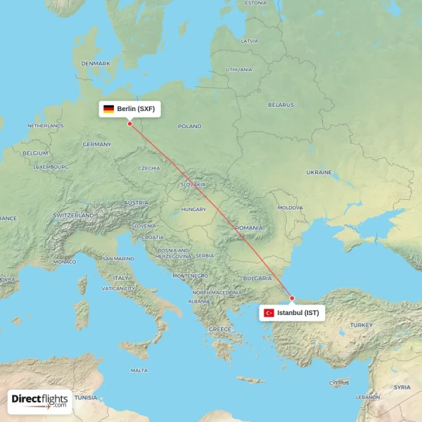 Istanbul - Berlin direct flight map