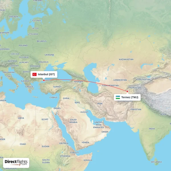 Istanbul - Termez direct flight map