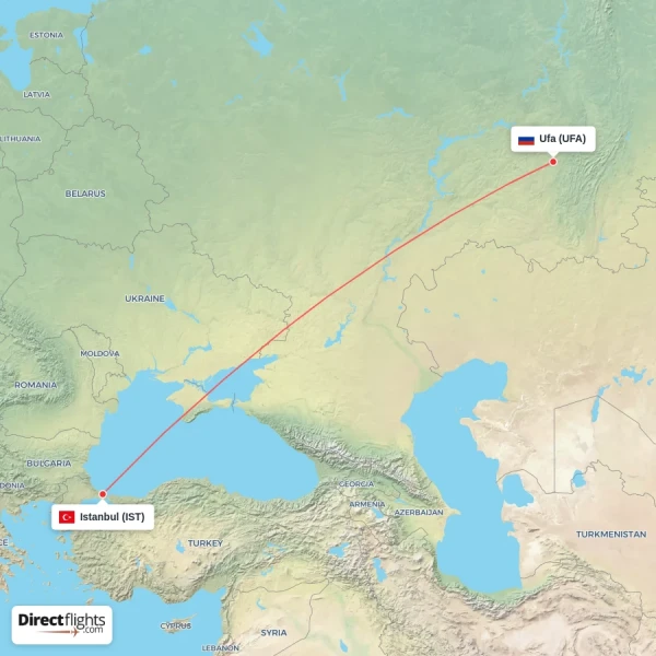 Istanbul - Ufa direct flight map