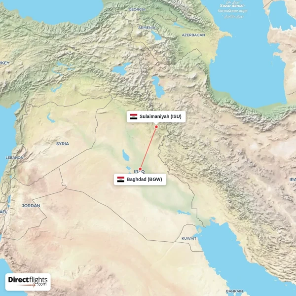 Sulaimaniyah - Baghdad direct flight map