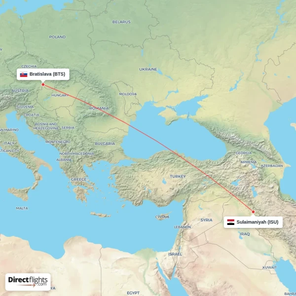 Sulaimaniyah - Bratislava direct flight map