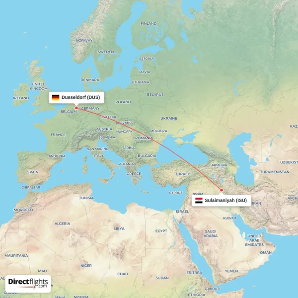 Sulaimaniyah - Dusseldorf direct flight map