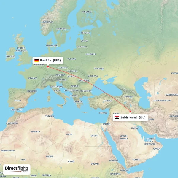Sulaimaniyah - Frankfurt direct flight map