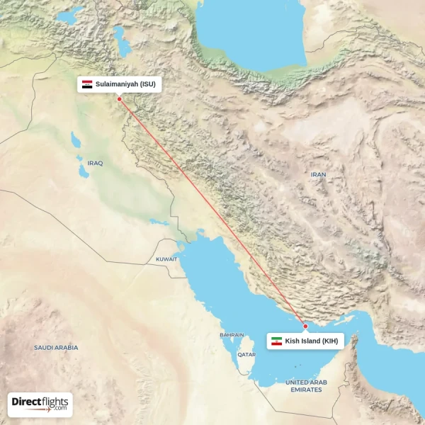 Sulaimaniyah - Kish Island direct flight map