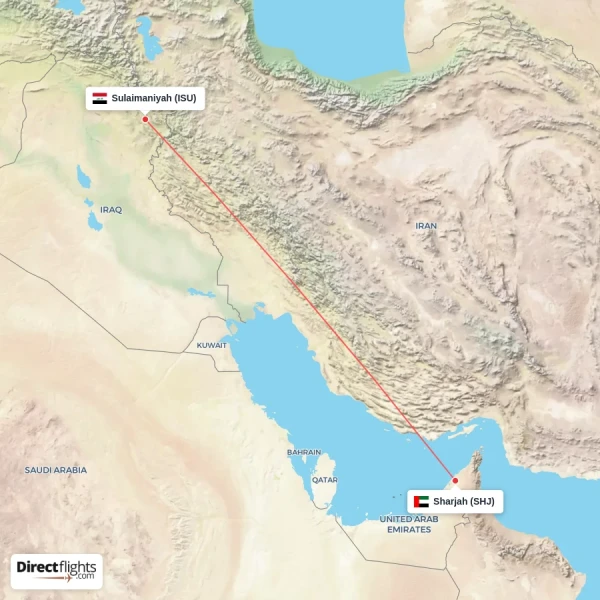 Sulaimaniyah - Sharjah direct flight map
