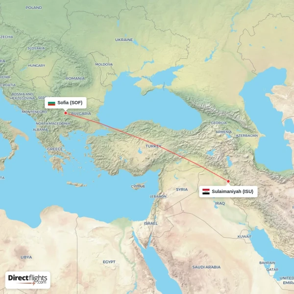 Sulaimaniyah - Sofia direct flight map