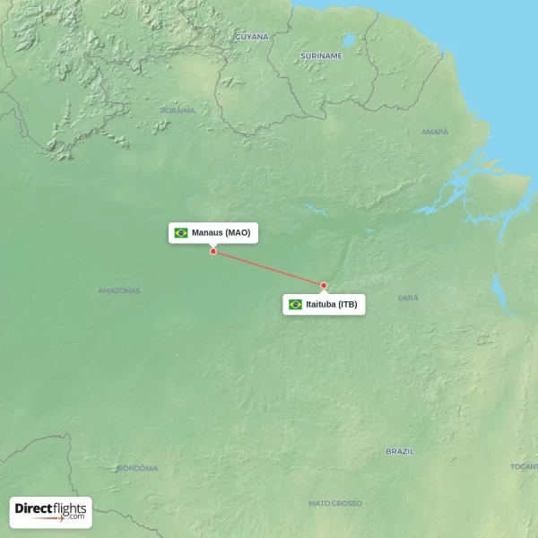 Itaituba - Manaus direct flight map