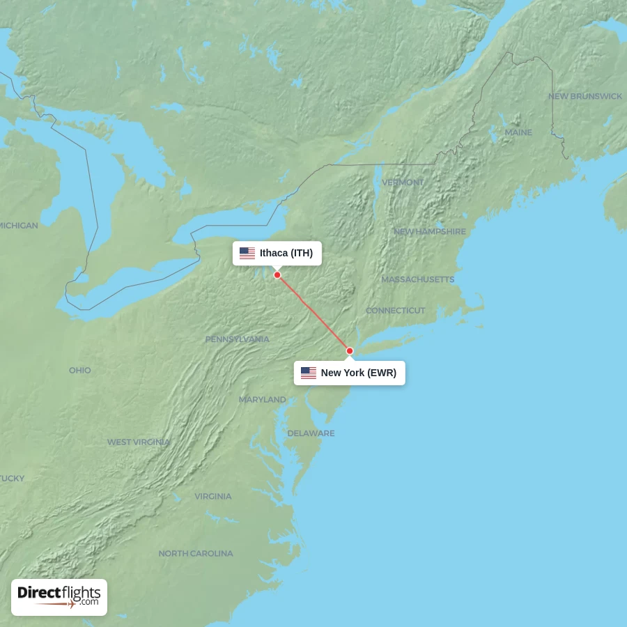 ITH - EWR route map