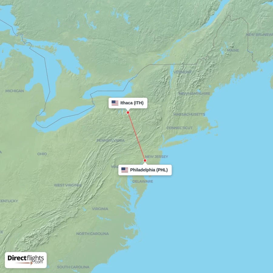 ITH - PHL route map