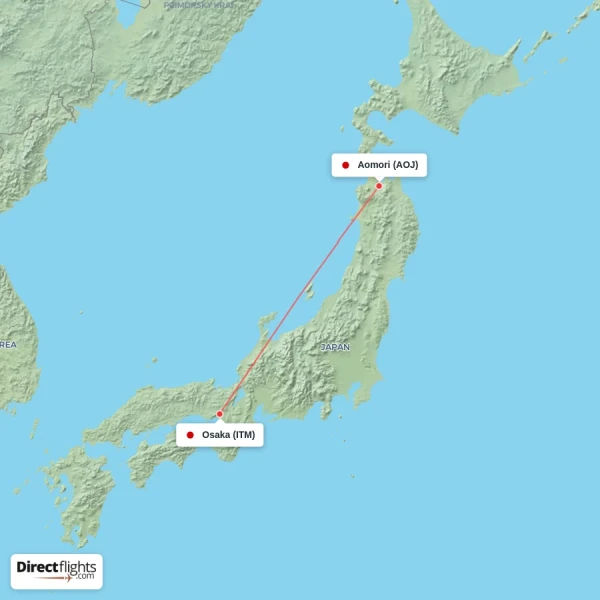 Osaka - Aomori direct flight map