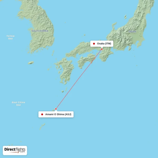 Osaka - Amami O Shima direct flight map