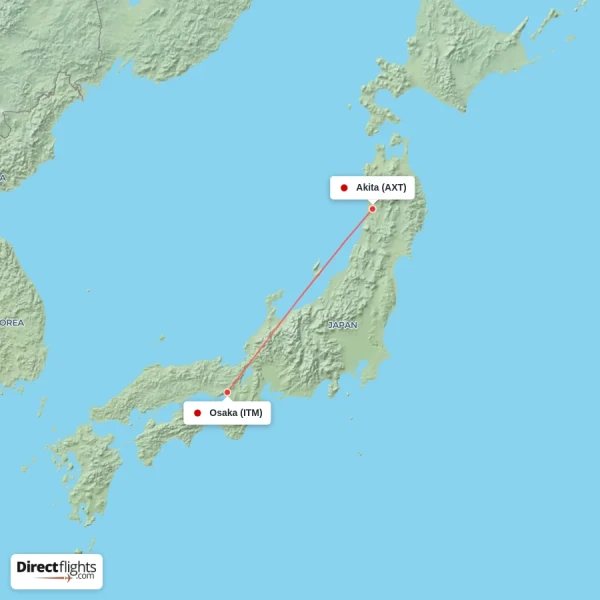 Osaka - Akita direct flight map