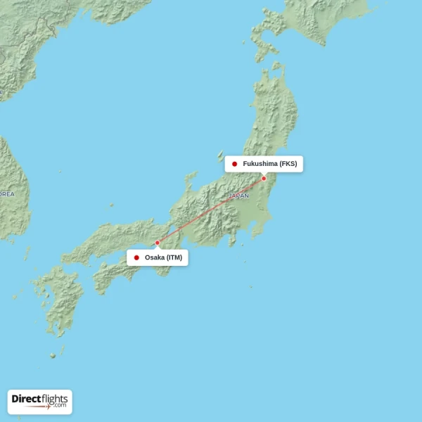 Osaka - Fukushima direct flight map