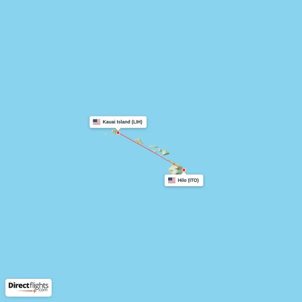 Hilo - Kauai Island direct flight map