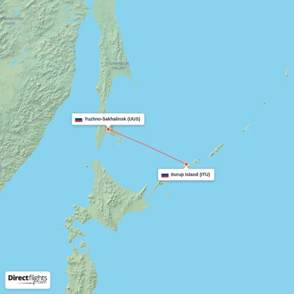 Iturup Island - Yuzhno-Sakhalinsk direct flight map