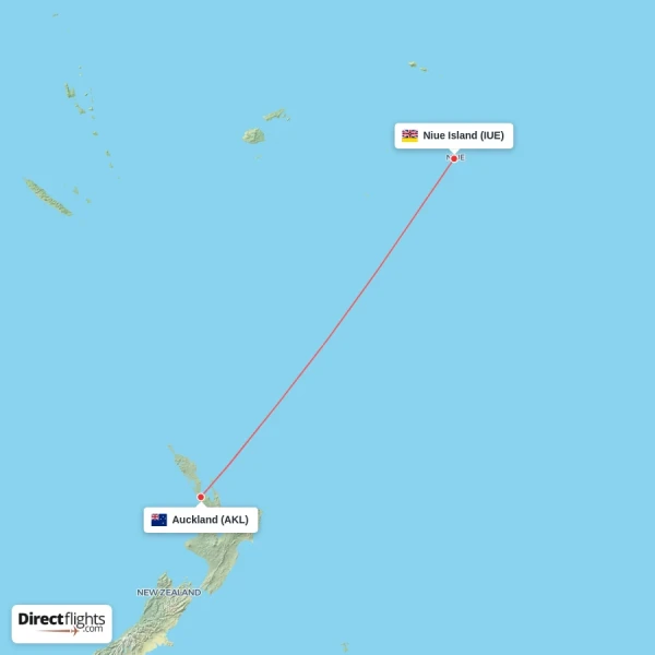 Niue Island - Auckland direct flight map