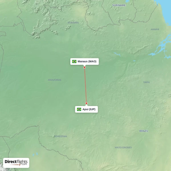 Apui - Manaus direct flight map