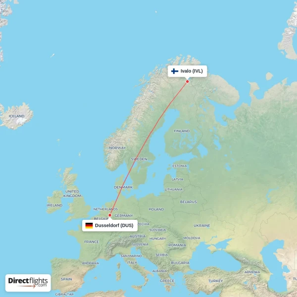 Ivalo - Dusseldorf direct flight map
