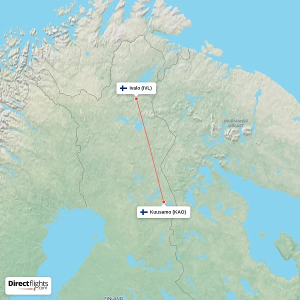 Ivalo - Kuusamo direct flight map