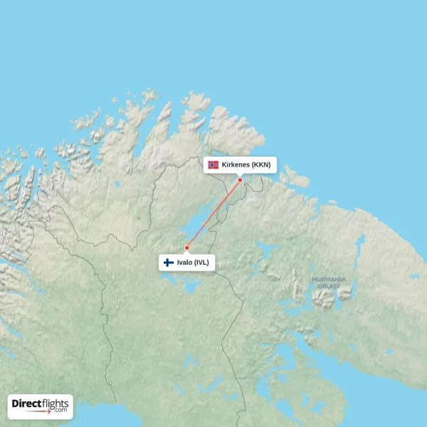 Ivalo - Kirkenes direct flight map