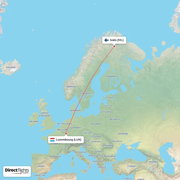 Ivalo - Luxembourg direct flight map