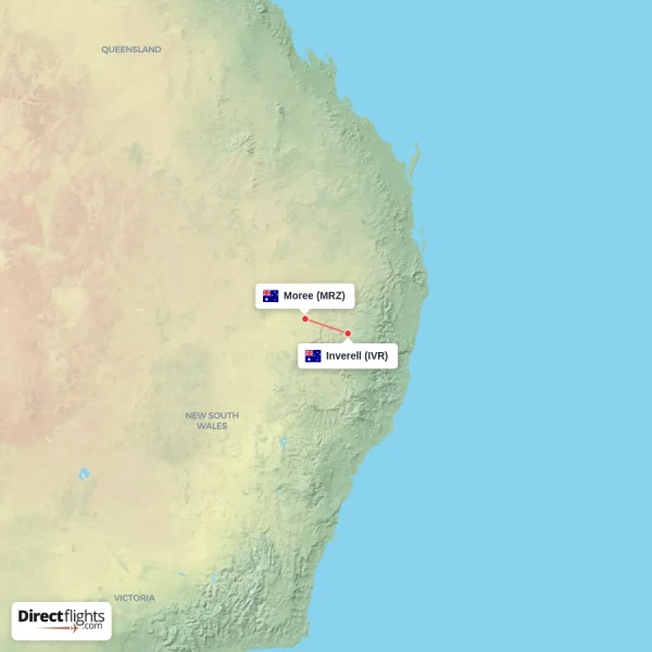 Inverell - Moree direct flight map