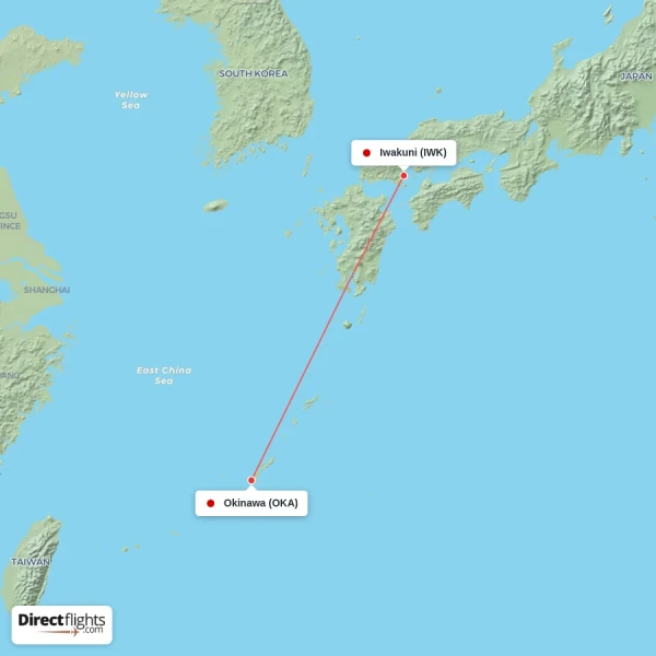 Iwakuni - Okinawa direct flight map