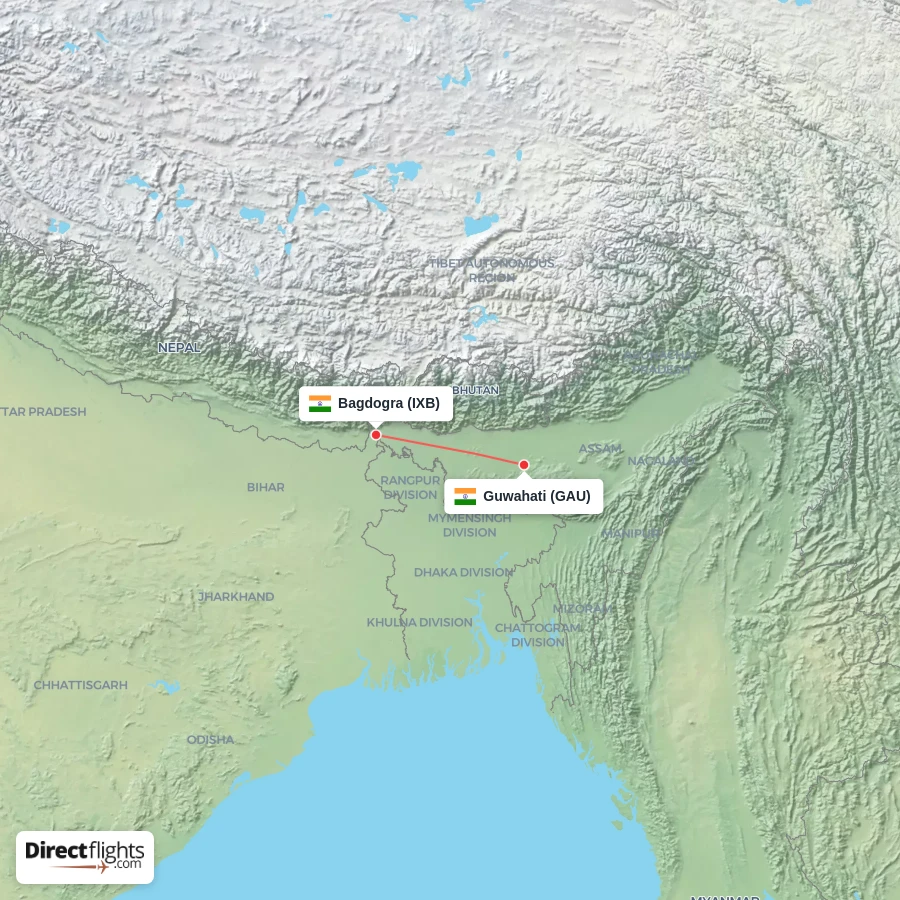 IXB - GAU route map