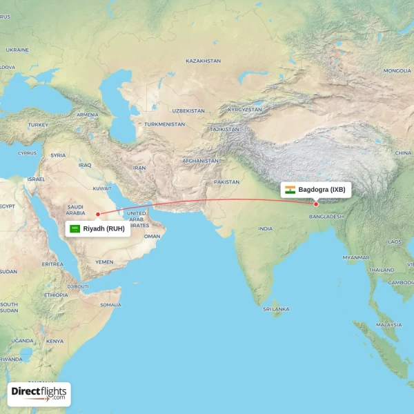 Bagdogra - Riyadh direct flight map