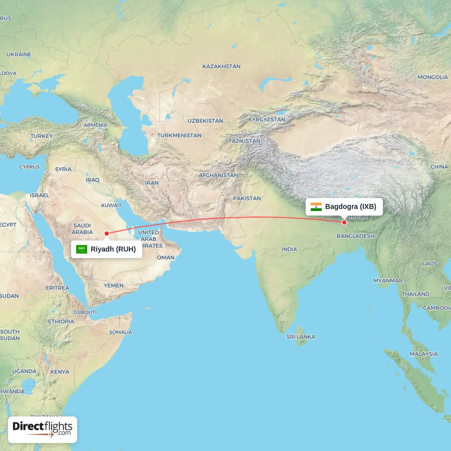 IXB - RUH route map