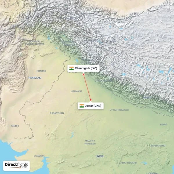 Chandigarh - Jewar direct flight map