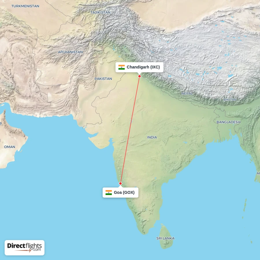 IXC - GOX route map